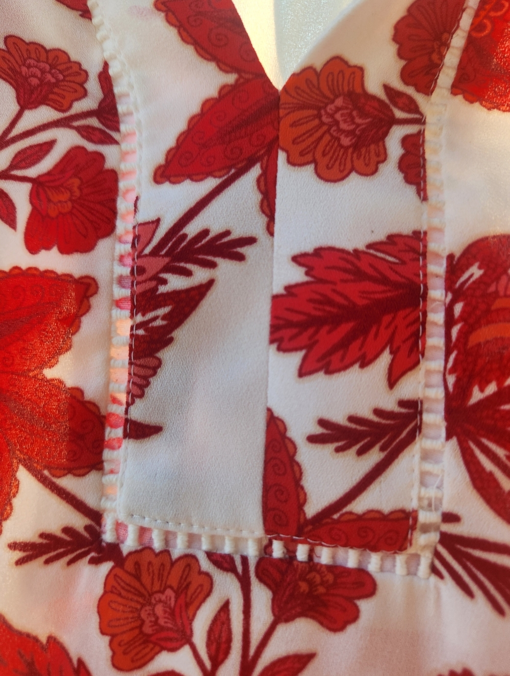 LOFT Blouse TOP Ruffled Collar Pull On DRESSY  Red White FLORAL SEMI SHEER SHIRT - Picture 5 of 10